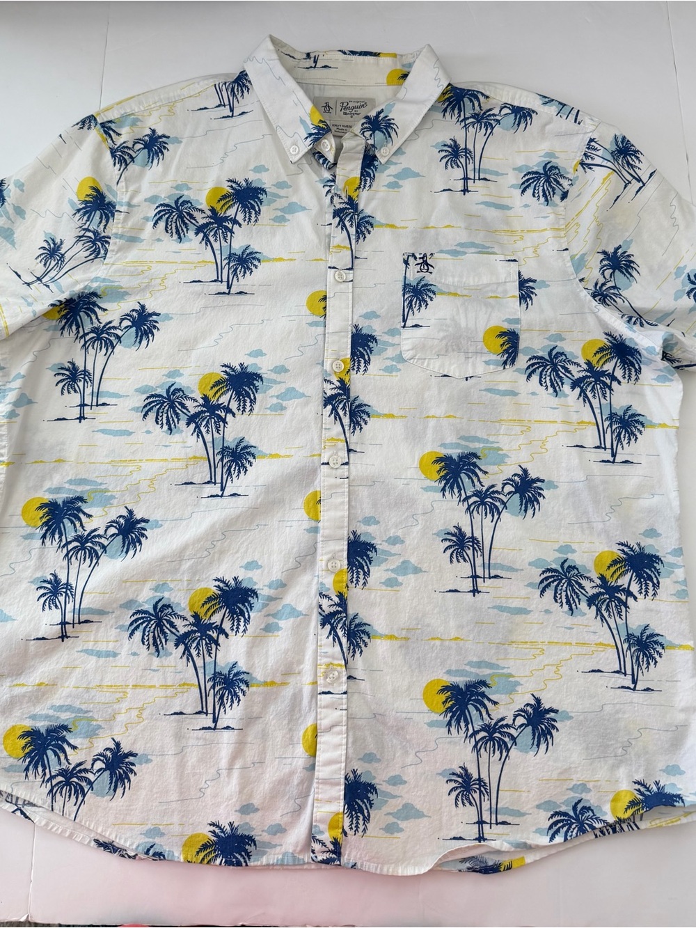 Men's White Tropical Palm Button-Up Shirt